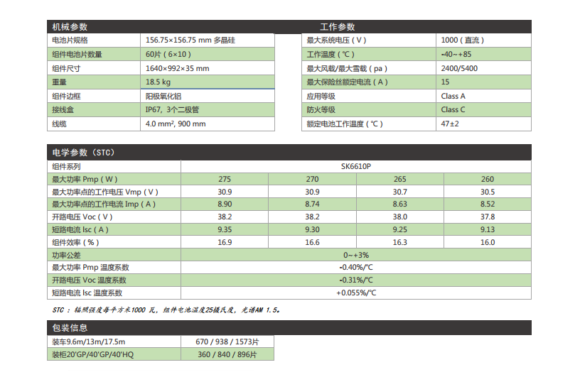 多晶太陽能  SK6612P 參數